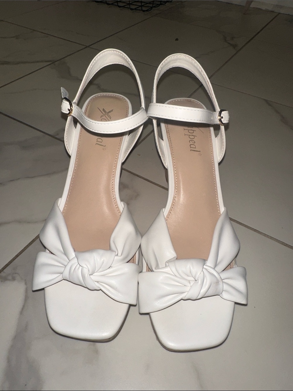 Xappeal White Knotted Front Ankle-Strap Heels